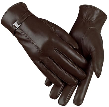 Women's 2024 Autumn and Winter Plain Versatile Windproof and Thick Cold Leather Gloves SCg49 (Brown, M)