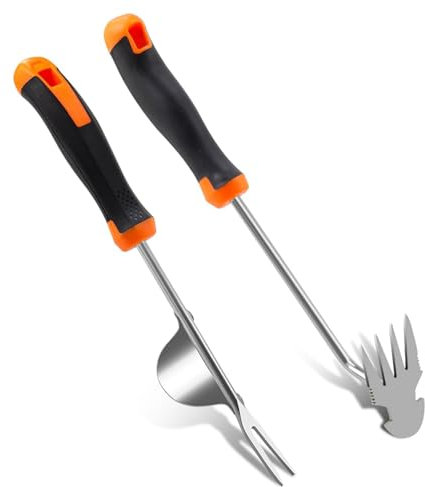 Unkrautstecher Edelstahl, 2 Stück Hand Unkraut Entferner Gerät Edelstahl, Wurzeljäter mit Griff, Garten Handjätgerät Manueller Weeder Unkrautjäter Gartenarbeit zum Graben Jäten, Umpflanzen, Entwurzeln