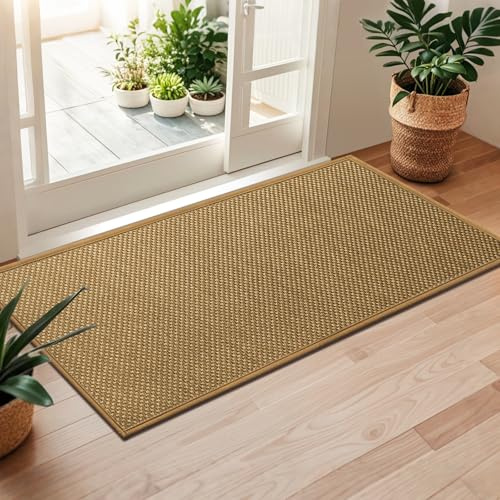 LEKEEPGO Door Mat 24x47, Non Slip Door Mat Indoor Entrance, Rubber Backing Front Indoor Door mats Washable Absorbent Low-Profile Doormat Entryway Entry Resist Dirt Inside Door Mats, Light Brown