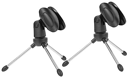 2 Stück Schwarzer Mikrofonständer für Tisch, Faltbar | Kunststoff und Metall, Kompakt und Leicht, für Homeoffice und Live Streaming