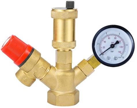 Grupo de seguridad para calderas, grupo de seguridad de latón, grupo de conexión y alivio de presión DN25 (1), sistema de calefacción de 6 bar