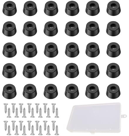 VZU 30 Stück Gummifüße Schraubbar 25x23x9mm Möbelfüße Schwarz mit Aufbewahrungsbox, Runde Gummipuffer mit Schrauben, Selbstklebend Antirutsch Pads für Möbel, Möbelgleiter