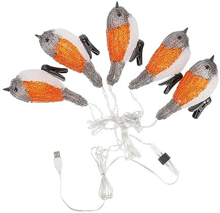HOMSFOU Led Rotkehlchen Lichterkette Aus Acryl Usb Wiederaufladbar Led Vogel Dekoration Für Terrasse Party Und Festivalbeleuchtung