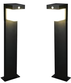 meineWunschleuchte 2er SET Pollerleuchten mit Bewegungsmelder, Solar und Strom Hybridbetrieb Höhe 50cm