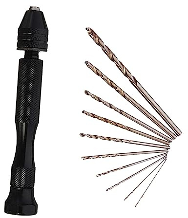 Lurrose Hand Drill with Rotary Drill Bits Mini Wood Chuck Accurate Drilling Tool for Jewelry Engravings Black ABS Metal Craft Use with 10 Pieces