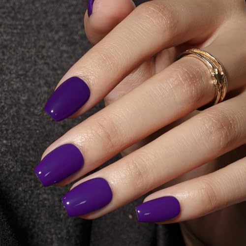 KQueenest Press on Nails - Set di 30 unghie corte con colla – Sheer scuro viola bacche da incollare, bara corta, tinta unita, media, ballerina finte, per donne e ragazze, colore: viola