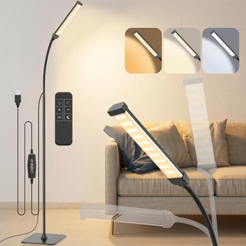 Rosnek LED Stehlampe, Timer Leselampe mit 3 Farbtemperatur & 5 Dimmstufen, Stehlampen für Wohnzimmer mit 360° Schwanenhals & Dimmer, USB-Leselampe Stehend für Kinderzimmer, Büro, Wohnzimmer