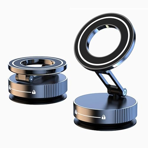 Vakuum Magnet Handyhalterung Auto Saugnapf, 360° Swivel, Magnetischer Autohalterung mit Vakuumsauger, Foldable & Tragbar Magnetisch Handyhalter Kfz für iPhone Mag Safe Android Telefon (Schwarz)