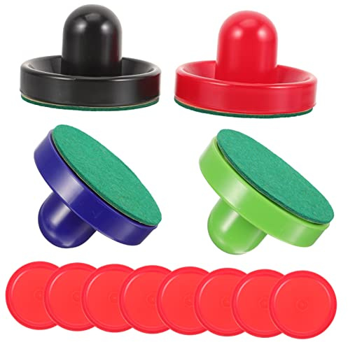 TOYANDONA Palas De Hockey Sobre Hielo De Plástico y Discos Para Mesa, Empujadores Grandes 96 Mm En Colores Azul, Verde, Rojo y Negro, Kit De 8 Balones Rojas Para Juegos Infantiles y Fiestas Familiares