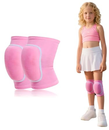 HUSHRICH Knee Pads for Kids Age 6-12 Years, Volleyball Knee Pads Thick Sponge Youth Boys Girls Anit-Slip Sport Knee Support Kneepads Brace for Volleyball Dance Yoga Running Climbing (Pink)