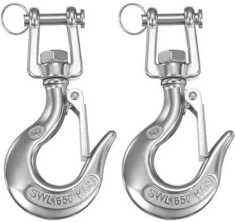 sourcing map Gancho deslizante de horquilla de 5/16 pulgadas, 2 ganchos de cadena de acero inoxidable 316 con capacidad de 1400 libras, ganchos de cadena de seguridad resistentes con pestillo de