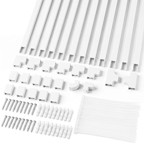 Flow fire 15x10mm White Cable Trunking, 4.8M Self Adhesive Cable Conduit Management Trunking for Wall Mounted TV Cable Tidy (12X L400mm, W15mm H10mm)