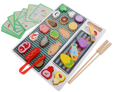 VICASKY Holz Kindergrill Spielset Interaktiv Für Kleinkinder Spielküche Rollenspiel Grillen Party