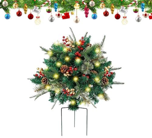Upliftjoys - Relleno de urna artificial preiluminado para árbol de Navidad, arbustos preiluminados, árboles de Navidad artificiales iluminados con estaca de trípode (1 unidad)