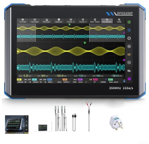 Niceminiwall DPOS350P 4-in-1 Portable Oscilloscope Tablet 350MHz 2-Channel Signal Generator 50MHz Spectrum Analyzer Frequency Response Analyzer 7-Inch IPS Touchscreen(UK)
