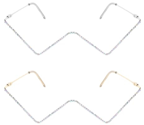 PACKOVE 2 Stück Förmige Glitzernde Brillenfassung Gläserfrei Metallischer Halbrandiger Dreieckiger Rahmen Robust und Formbeständig Modisches Accessoire für Gesellschaftliche Anlässe und
