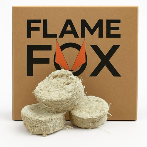Flame Fox Briquettes de bois, 8 cm de diamètre, combustible de qualité supérieure à base de cire recyclée et copeaux de bois, longue durée de combustion, haute puissance thermique, combustion propre
