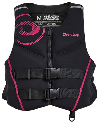 Owntop flytväst för vuxna | lätt neopren-flytväst | vikbar simhjälp med dubbla säkerhetsremmar | Simjacka för båtsport, paddling, simning, paddlar (rosa, XXL)