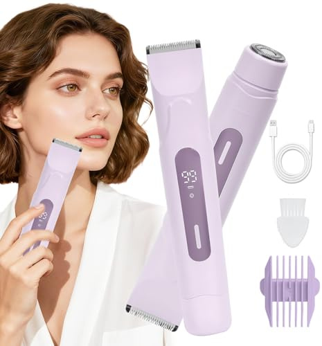 Épilateur Corporel 2-en-1 pour Femmes - Nouveau Design 2026 avec Écran LED, Étanche IPX7 et Rechargeable - Pour une Épilation Douce sur Visage, Aisselles, Jambes et Maillot (Violet)