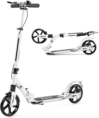 GYMAX Folding Kick Scooter, Adjustable Handlebars Adult Scooters with Big Wheels & Carrying Strap, Lightweight Scooter for Teens & Adults Ages 8+