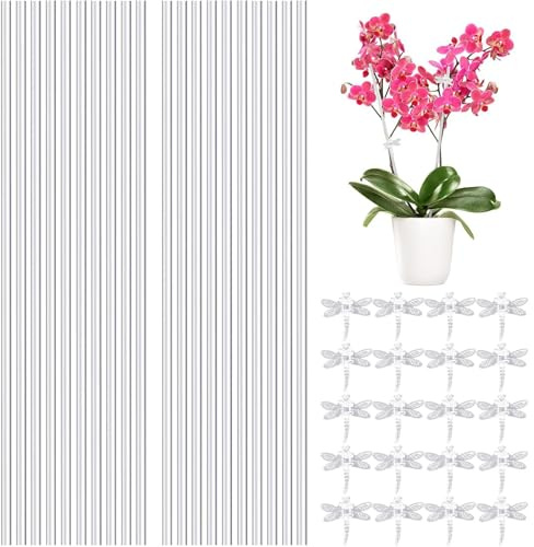 Pflanzenstäbe – 17,52 Zoll 20 Stück | Pflanzenstützstäbe Aus Acryl Mit Clips | Orchideen-Stützklammern | Transparente Pflanzenunterstützungsstrukturen Für Aufrechtes Wachstum Von Weinreben, Pflege Und