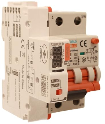 Interruttore Magnetotermico Differenziale Con Riarmo Automatico, RCBO Tipo A Curva C, Idn 300mA / 0.3A, In 32A, 2P Veri 6kA, 3 Moduli, con 3 Tentativi di Riarmo (10s/60s/300s)