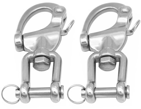 Veemoon 2pcs 3 1/3' 316 Stainless Steel Swivel Shackle Boat Rope Clip Marine Quick Release Anchor Snap Hook Rigging Hardware for Sailing and Mooring