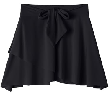TOCONFFON Women Gym Flowy Ballet Cover Up Skirt Opaque Wrap Yoga Skirt with Deco Strap for Swimsuit Beach Tankini Gift-Ready​(Black,L)