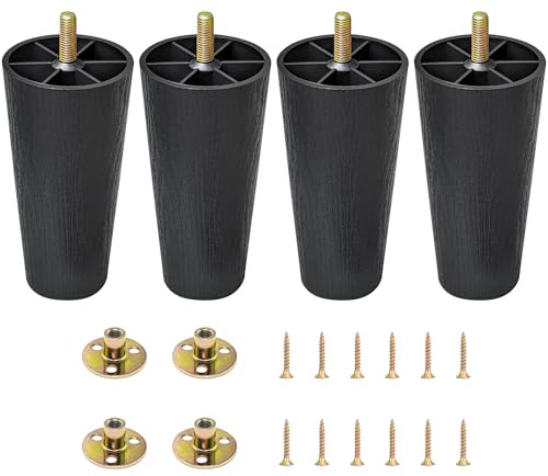LHUIDDH 4-Pack Plastic Furniture Legs – Black Sofa & Cabinet Support Leg with Screw and Nut for Chair, Sofa & DIY Project (119mm)