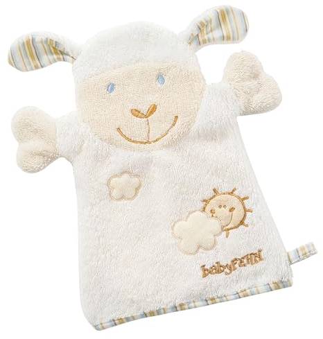 Fehn Waschlappen Schaf - Waschhandschuh mit Tiermotiv - Badewannenspielzeug für fröhlichen Badespaß - Babywaschlappen für die Badewanne - weicher Handtuchfrottee für Babys und Kinder ab 0+ Monaten
