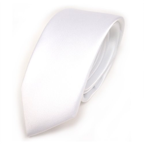 TigerTie Herren Krawatte 6 cm schmale Satin Tie in weiss schneeweiss einfarbig uni Business, festliche Veranstaltungen und Freizeit