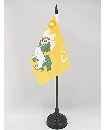 AZ FLAG Tibet bordsflagga 1920-1925 15 x 10 cm - liten gammal tibetansk kontorsflagga - snölejon 10 x 15 cm