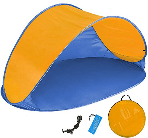 tectake® Tente de Plage Pop Up Anti UV - Montage Rapide et Sac de Transport - Abri de Plage Auvent Parasol Tente Pliante Paravent Pare Soleil Pic Nique Jardin - 220 x 120 x 100 cm - Orange Bleu