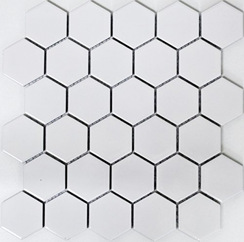 Mosaik Hexagon uni weiß glänzend Keramik, Mosaikstein Format: 51x59x5 mm, Bogengröße: 325x281 mm, 10 Bögen