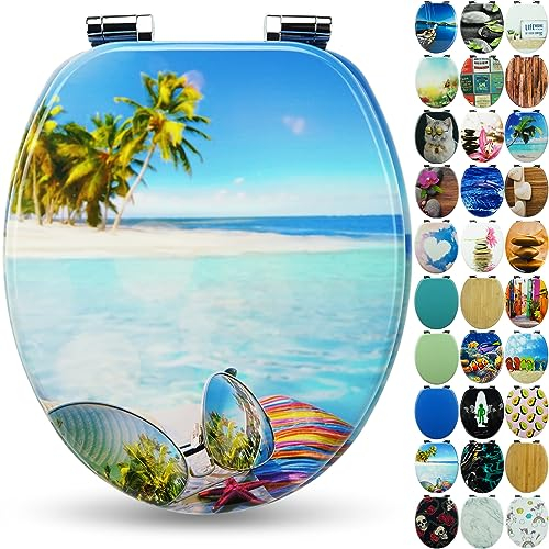 SANFINO® Premium WC Sitz mit Absenkautomatik – hochwertige Toilettendeckel aus Holz, viele bunte Motive, hoher Sitzkomfort, einfache Montage inklusive Montageanleitung – Hawaii