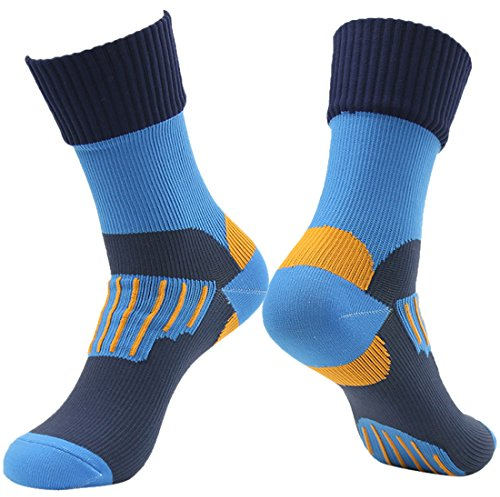 RANDY SUN Effective Waterproof Socks, Women's Cushioned Soft Comfortable Warm Winter Crew Sock Elastic Cuff Sports Athletic Socks Help Sweat Spreading,Keep Your Feet Dry and Fresh,Blue Black S