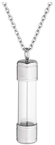 Jovivi Edelstahl Asche Schmuck Memorial Urne Flasche Anhänger zum Öffnen Kette Kapsel Pendant Halskette für Gedenk in Silber