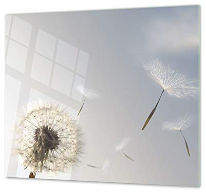 Planche de cuisine en VERRE trempé – Planche à découper en verre – Couvre-plaques de cuisson – UNE PIÈCE (60x52 cm) ou DEUX PIÈCES (30x52 cm chacune) ;D06 Série Fleurs : Pissenlit 1