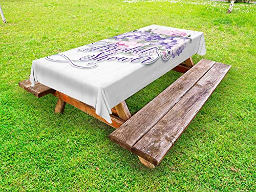 ABAKUHAUS Douche Nuptiale Nappe Extérieure, Shabby Hortensias, Nappe de Table de Pique-Nique Lavable et Décorative, 145 cm x 305 cm, Pourpre et Rose pâle