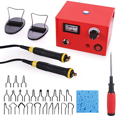 220V 50W Brandmal Maschine mit 2 Kolben, Pyrographie Maschine inkl.20Pcs Brennspitzen, Temperatur Einstellung Handwerk Brandmalerei für Holz Leder Kürbis (Pointer Display)
