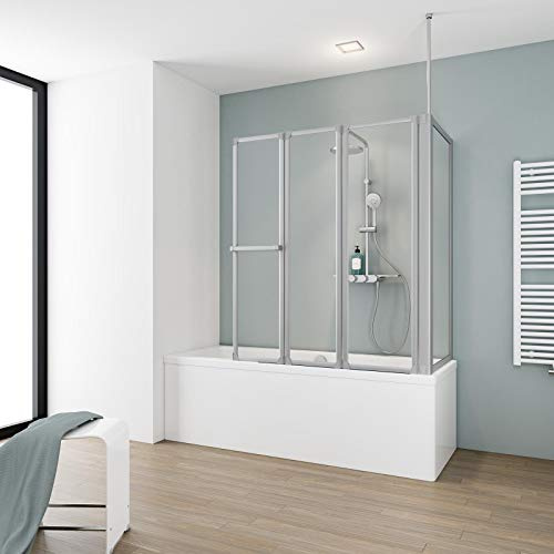 Schulte Duschwand für Badewanne 127 x 140 x 75 cm mit Seitenwand, alu natur, Kunstglas mit Softline-Dekor, D1511 01 01