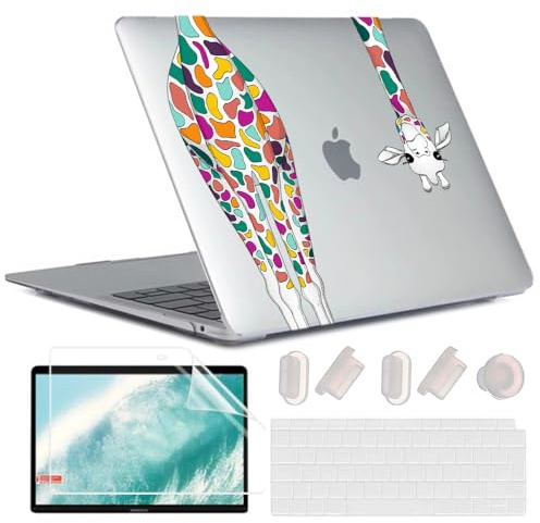 MUSHUI 4 in 1 Hülle Kompatibel mit MacBook Air 13 Zoll 2020 2019 2018 Freisetzung A2337 M1 A2179 A1932 Touch ID, Flexibel Plastik Hartschale Snap Case & Tastaturschutz & Displayschutz, Giraffe 01