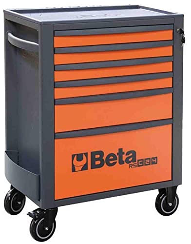 BETA RSC24/6-O Porte complète d'atelier avec 6 tiroirs et 4 Roues, diamètre 125 mm, Commode à Outils Personnalisable avec Accessoires intégrés, Disponible en 7 Couleurs, Orange/Gris, 6 cassetti