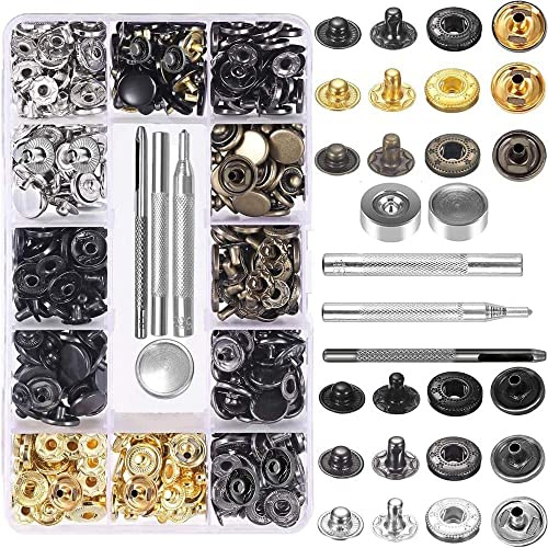 Wenrou 132 Sets Metall Druckknopf Set, Kupfer, Leder Druckknöpfe, Bronze, 6 Farben, Mit Fixierwerkzeug Kit Für Leder Handwerk Jacke Brieftasche Handtasche, 12.5 mm