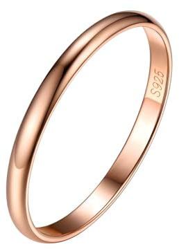 Silvora Einfacher Konvexer Ring 2mm breit Schlichter Glänzender Fingerring 925 Silber Bandring Ewigkeitsring Partnerring Freundschaftsring in Rosegold Ringgröße 54.4(17.25) für Memorial
