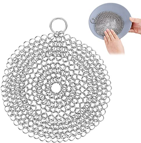 XPOOP Stainless Steel Cast Iron Cleaner, Chainmail Scrubber, Round Cast Iron Cleaner, Stainless Steel Scrubber, Stainless Steel Chainmail Scrubber, Cast Iron Skillets Pan Cleaner Griddles, Pans, Woks