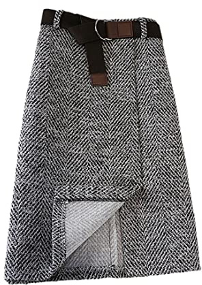 keusyoi Damen Herbst Wollrock Winter Koreanisch Grau Knielang Hohe Taille Röcke mit Gürtel, grau, L