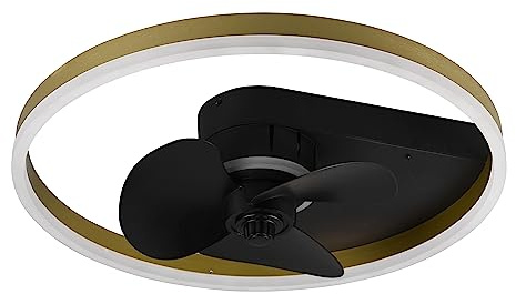 Reality Leuchten LED Deckenleuchten Ventilator Borgholm R67083132, Metall Schwarz matt/goldfarbig, inkl. 30 Watt LED, Fernbedienung, Dimmer, Farbwechsel, Timer