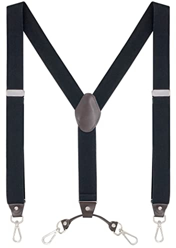 Ausukler Bretelles extra solides pour homme - 3,5 cm de large - Avec crochet pivotant - Noir, Noir , taille unique