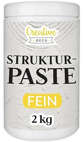 Creative Deco Strukturpaste Feinkörnig 2 kg | Weiße Spachtelmasse für Acrylmalerei | Feinpaste für Kunstprojekte, Acrylfarbe, DIY, 3D-Effekte, Texturen | Einfach mit Palettenmesser aufzutragen